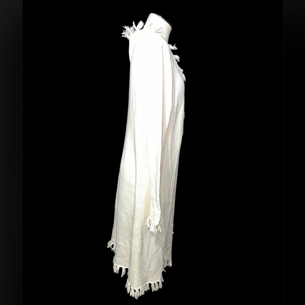 Long duster cardigan tassel fringe ivory hippie boho fall western small preppy - Picture 4 of 12